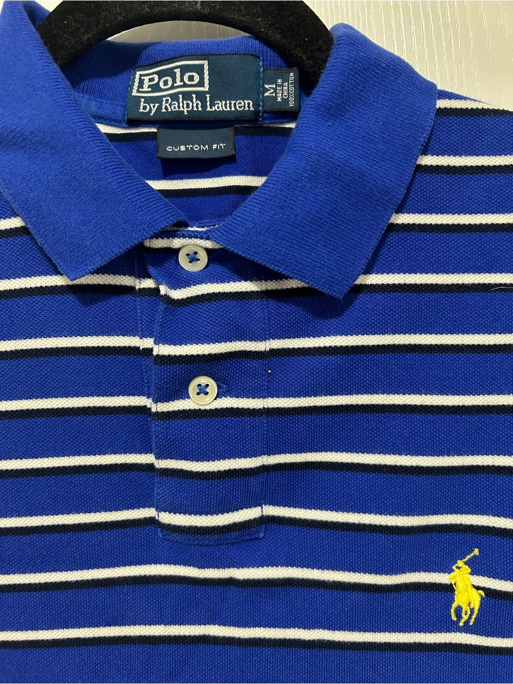 Vintage Polo by Ralph Lauren Men Blue and White Striped Cotton Polo T-Shirt Sz M - Picture 2 of 6